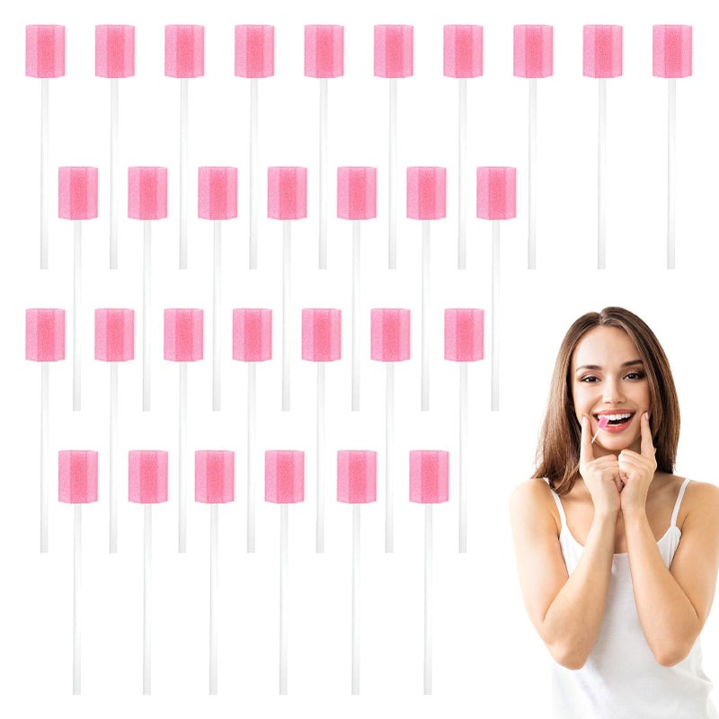 Eophmi Oral Mouth Swabs Sponges,30 PCS Mouth Sponges on Stick for Hydration,Oral Care Sponge Swab Disposable,Mouth Swabs for End of Life Care Dental Care Kit Foam Swab Sticks for Oral Care (Pink) - Image 1